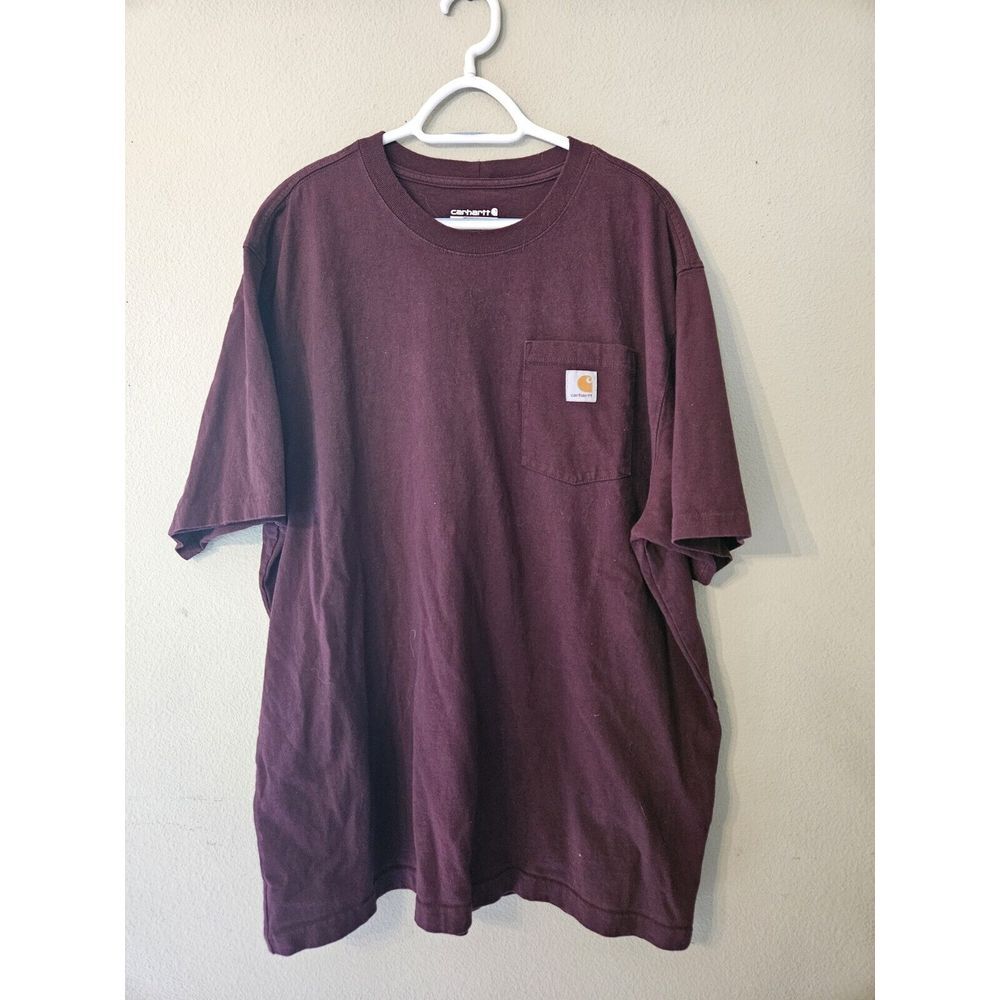 Carhartt Mens Burgundy Short Sleeve Crew Neck Pocket Loose Fit Solid T Shirt XL